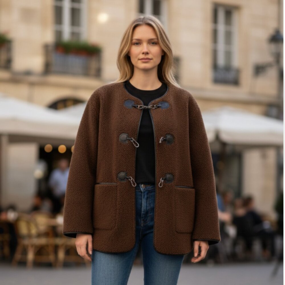 NWT $268 Rebecca Minkoff Shearling Toggle Jacket IN Color Chocolate Brown Large